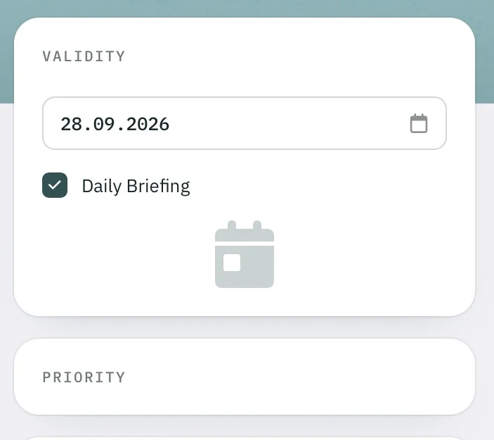 Validity 28.09.2026 with the option Daily Briefing ticked